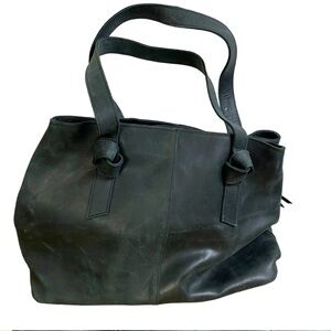 ABLE Leather Bag Black Distressed Handles Knotted Purse Shoulder Zip Extra Large